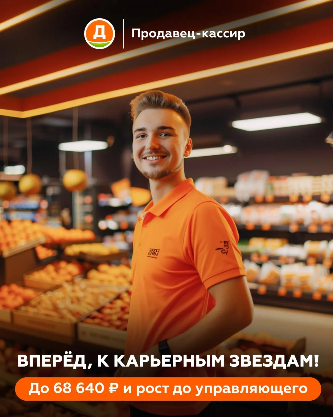 Продавец-кассир Дикси работает за кассой